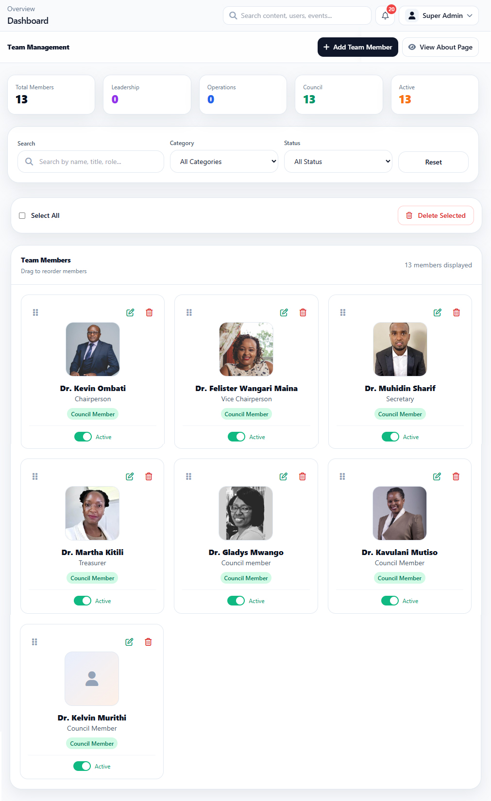 Team Members interface